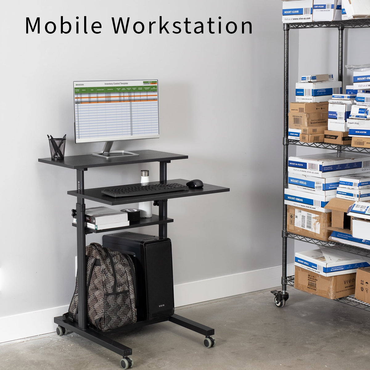 VIVO Black Mobile Height Adjustable Stand Up Desk Workstation Presentation Cart