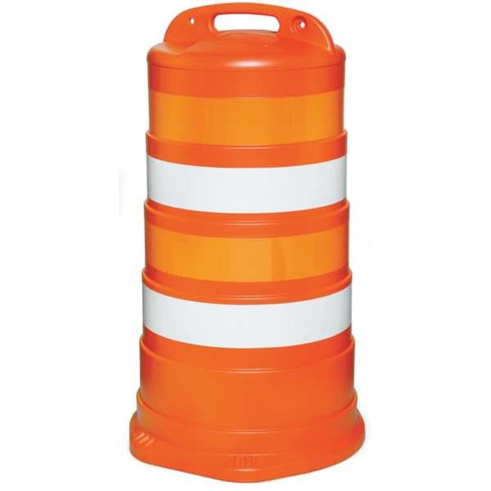 Traffic Barrel, HDPE, High-Intensity Prismatic, 41 1/2 in Height, 18" Length, 9 lb, White/Orange