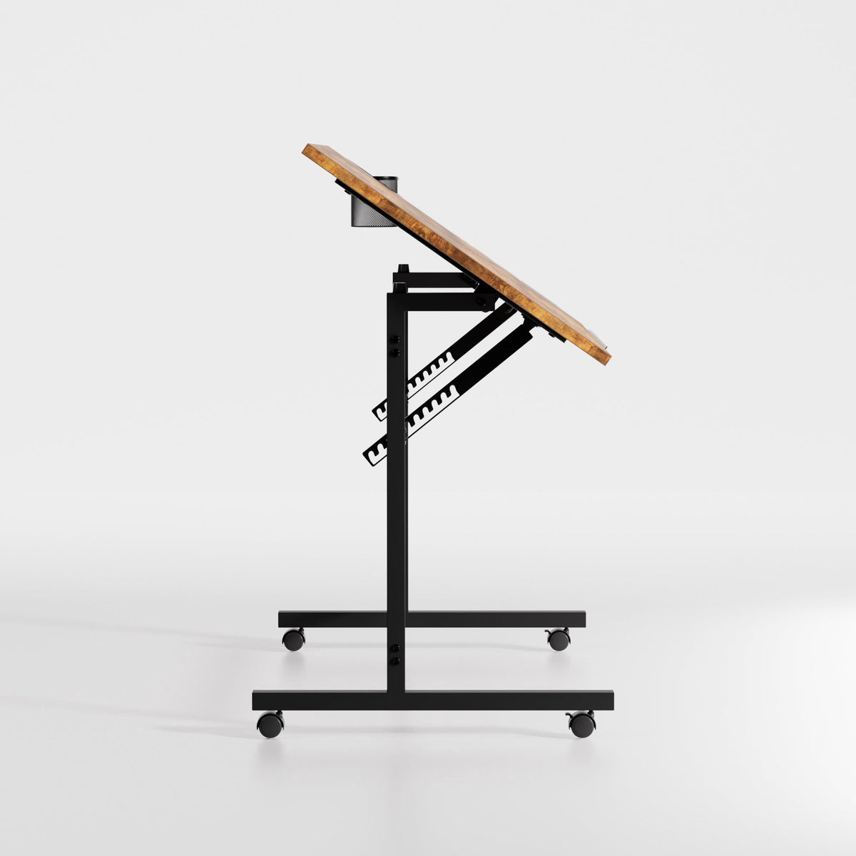 VECELO Drafting Table with Wheels, Adjustable Drawing Table Tiltable Painting Desk Workstation with Pencil Ledge for Artists, Brown