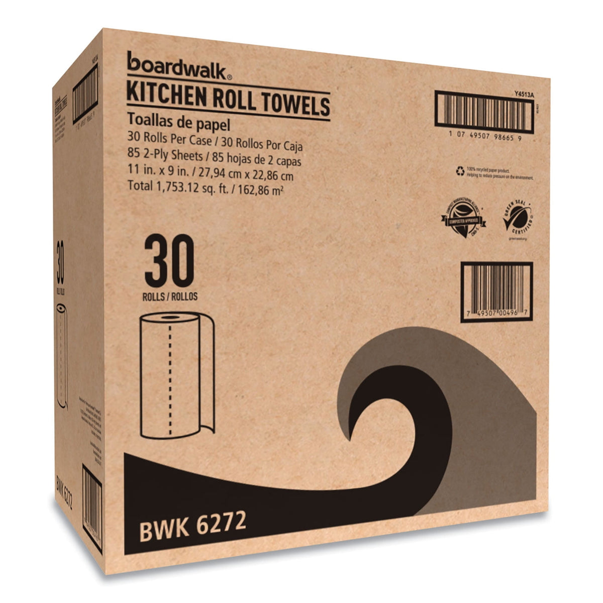 Boardwalk Kitchen Roll Towel, 30 Rolls/Carton, 85 Sheets/Roll, 2-ply, 11 x 9, White