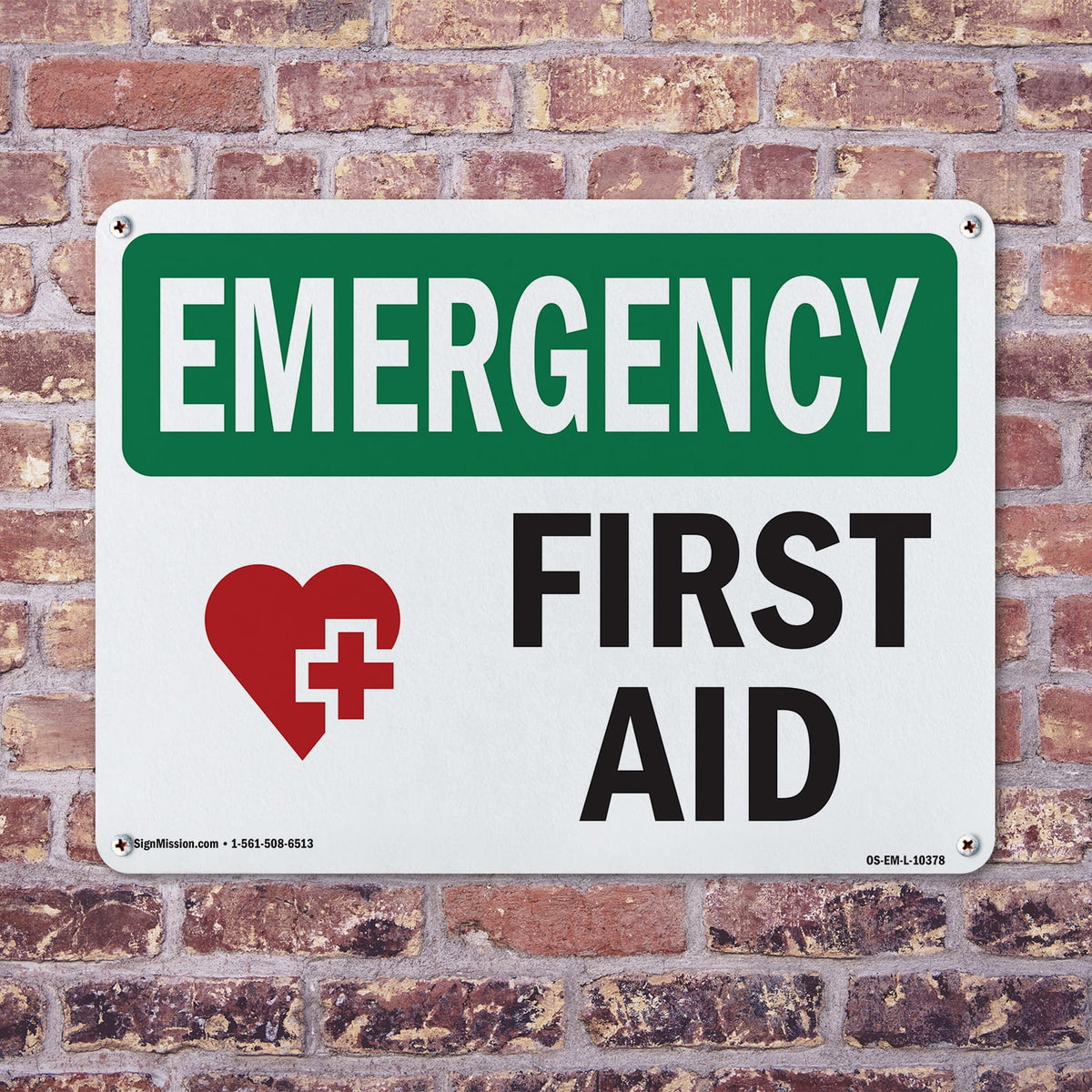 First Aid With Symbol OSHA Emergency Aluminum Sign 10 Inch x 7 Inch - 5 Pack