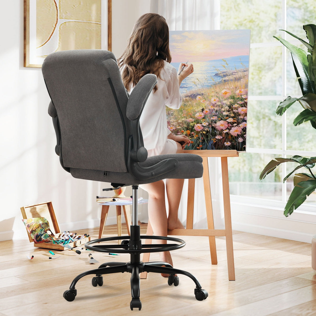 JONPONY Tall Office Chair for Standing Desk, Ergonomic High Office Chair with Adjustable Foot Ring, Flip-Up Armrests, Lumbar Support for Home office ,Dark Gray