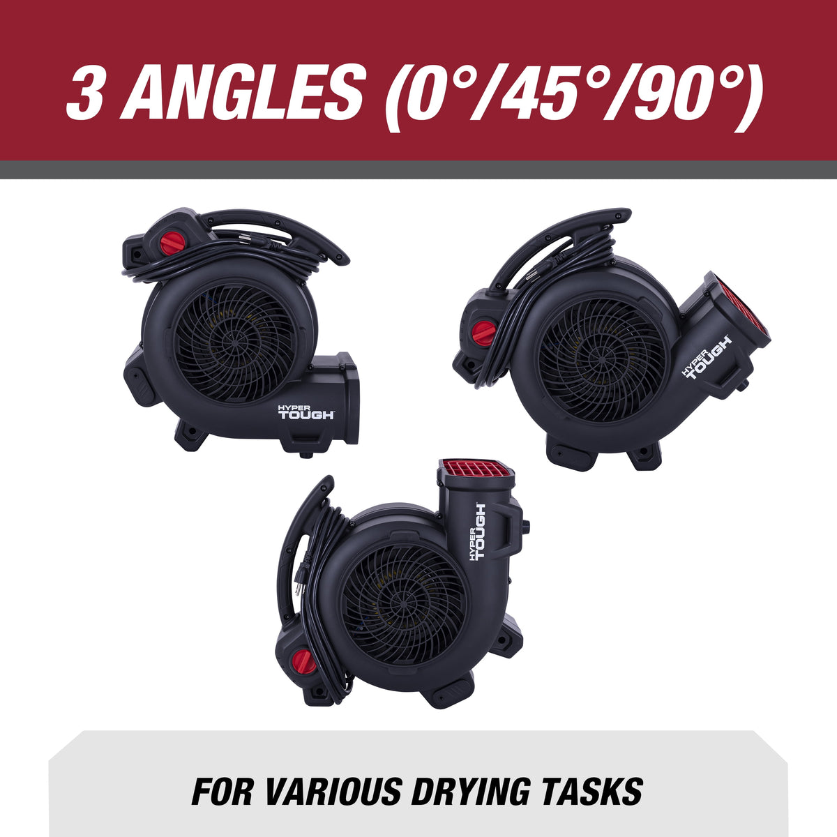 Hyper Tough 1/3 HP 1200 CFM Air Mover Blower Fan for Home Use, Workshop, and Industrial Use - 3 Speeds, 3 Adjustable Angles, and a Daisy Chain