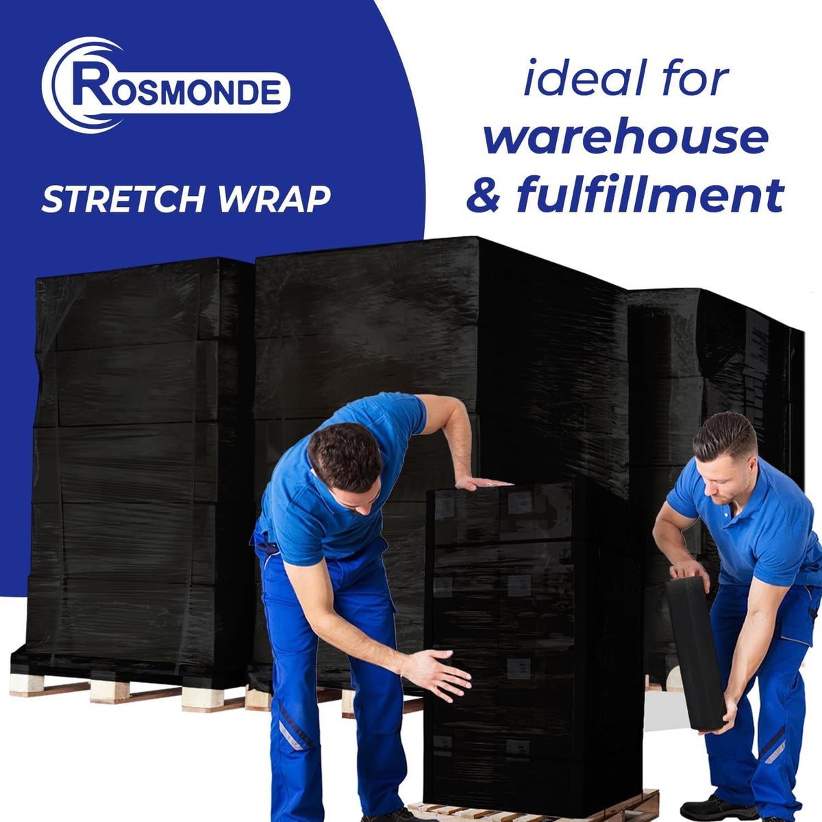 Rosmonde Black Plastic Stretch Wrap Bulk, 200 Rolls, 18 in x 1500 ft, 80 Gauge Thick, 3 in Core, Industrial Shrink Wrap for Warehouse, Moving, Shipping & Secure Packaging