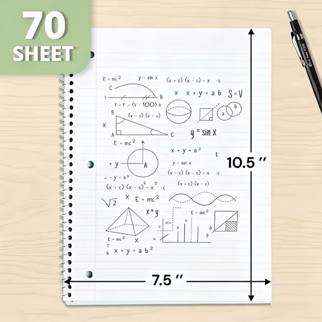 ONAVIA Spiral Notebook, College Ruled, 1 Subject Notebook Bulk, 5 Pack, 8" x 10.5", Durable Cardboard Back with 3 Hole Punched Paper for&nbsp;Classroom and Office, 70 Sheets, Black