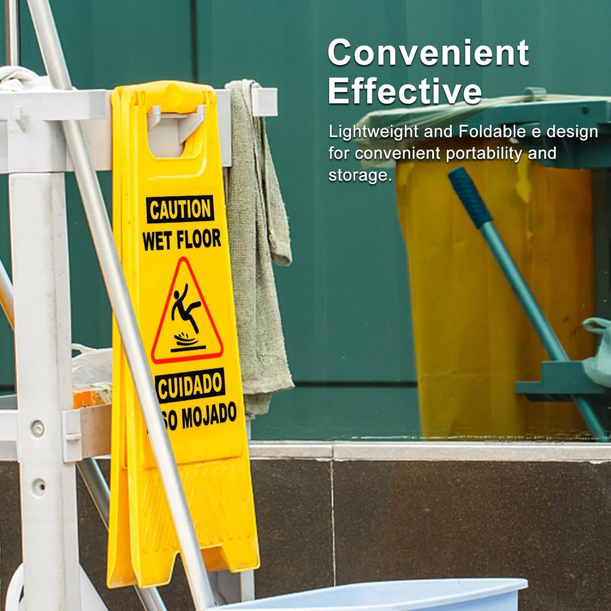 DIYMAG 5 Pack Caution Wet Floor Sign, Foldable Sturdy Bilingual Double-Sided Safety Warning Signs for Commercial Use, Pool, 24 Inches, Yellow