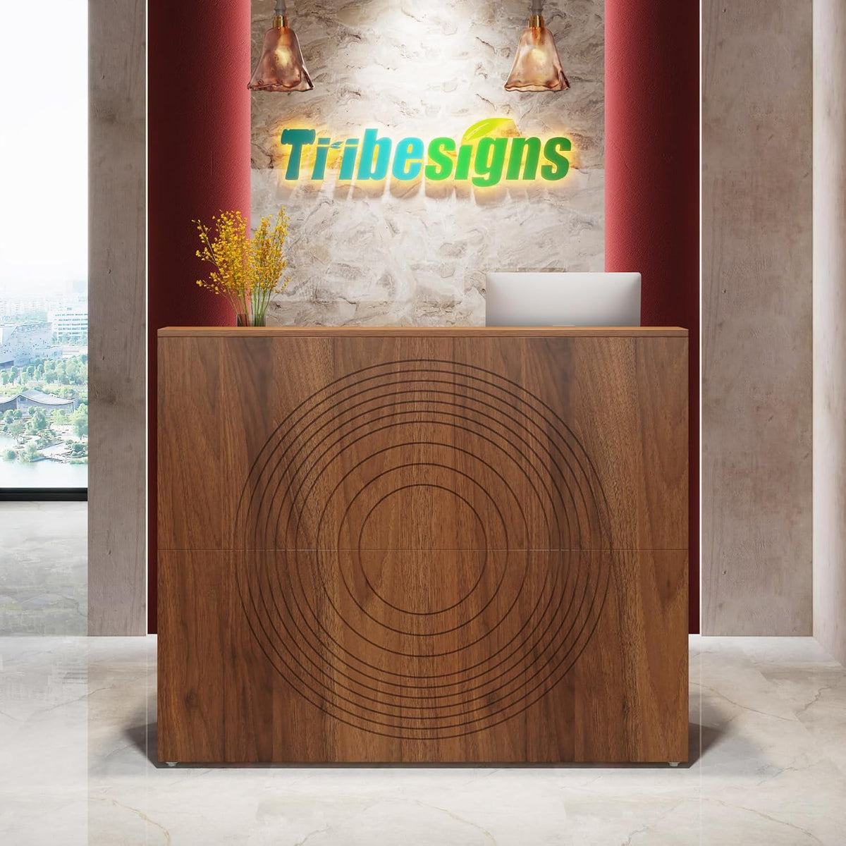 Tribesigns 47" Reception Desk，Modern Wood Front Desk Retail Counter for Checkout, Lobby, Walnut