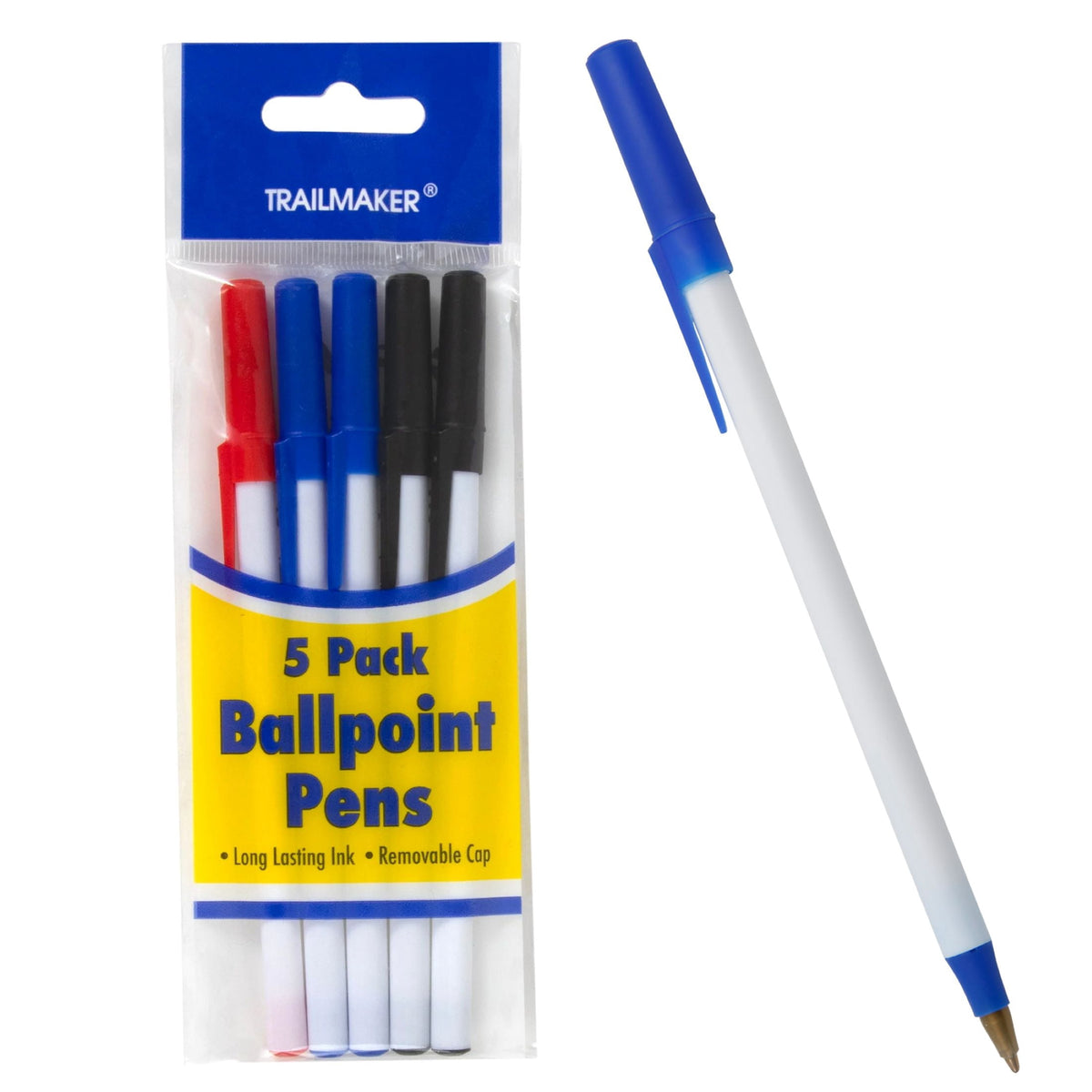 Trailmaker Ballpoint Pens Value Pack - Bulk - 500 Count, Black Blue Red Ink