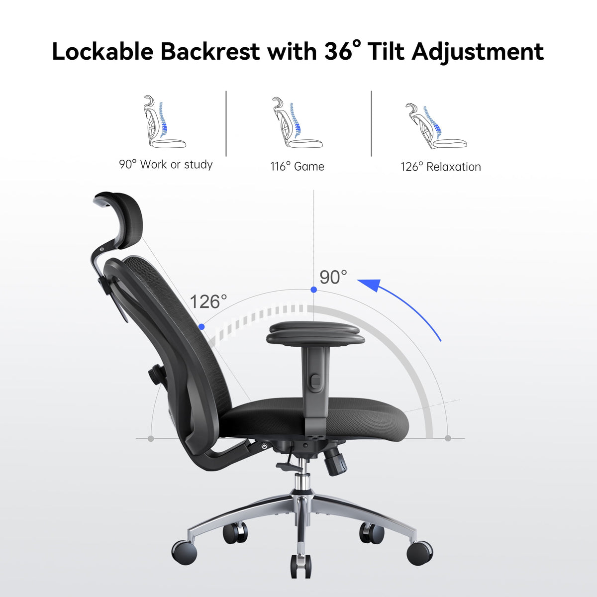 Sihoo M18 Mesh Ergonomic Office Chair with Adjustable Lumbar Support, High Back, Black