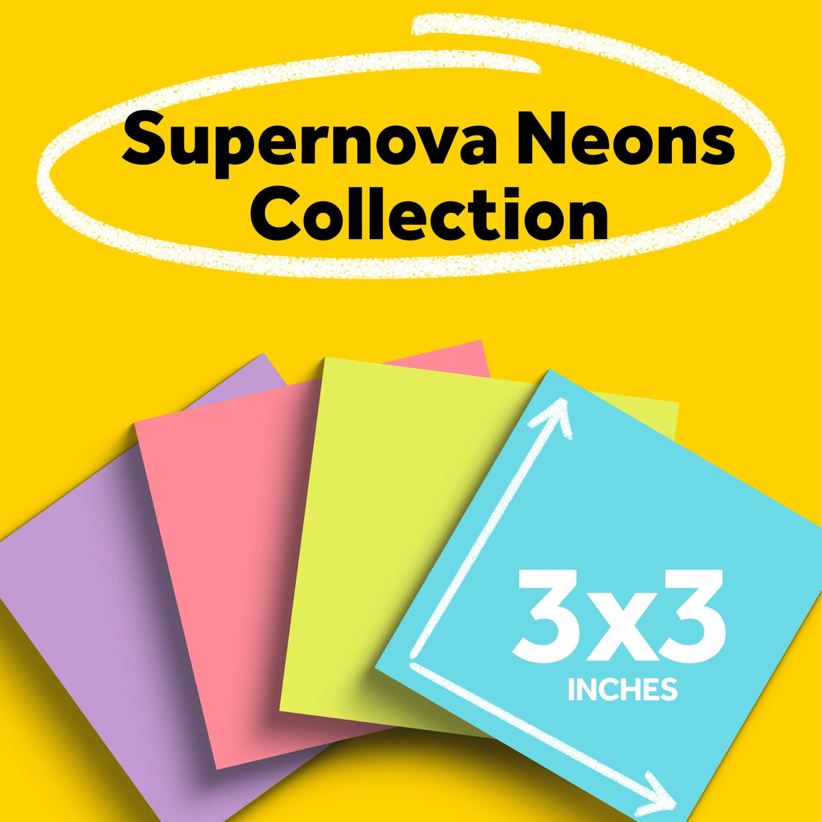 Post-it Super Sticky Notes, 3 in. x 3 in., Supernova Neons, 4 Pads