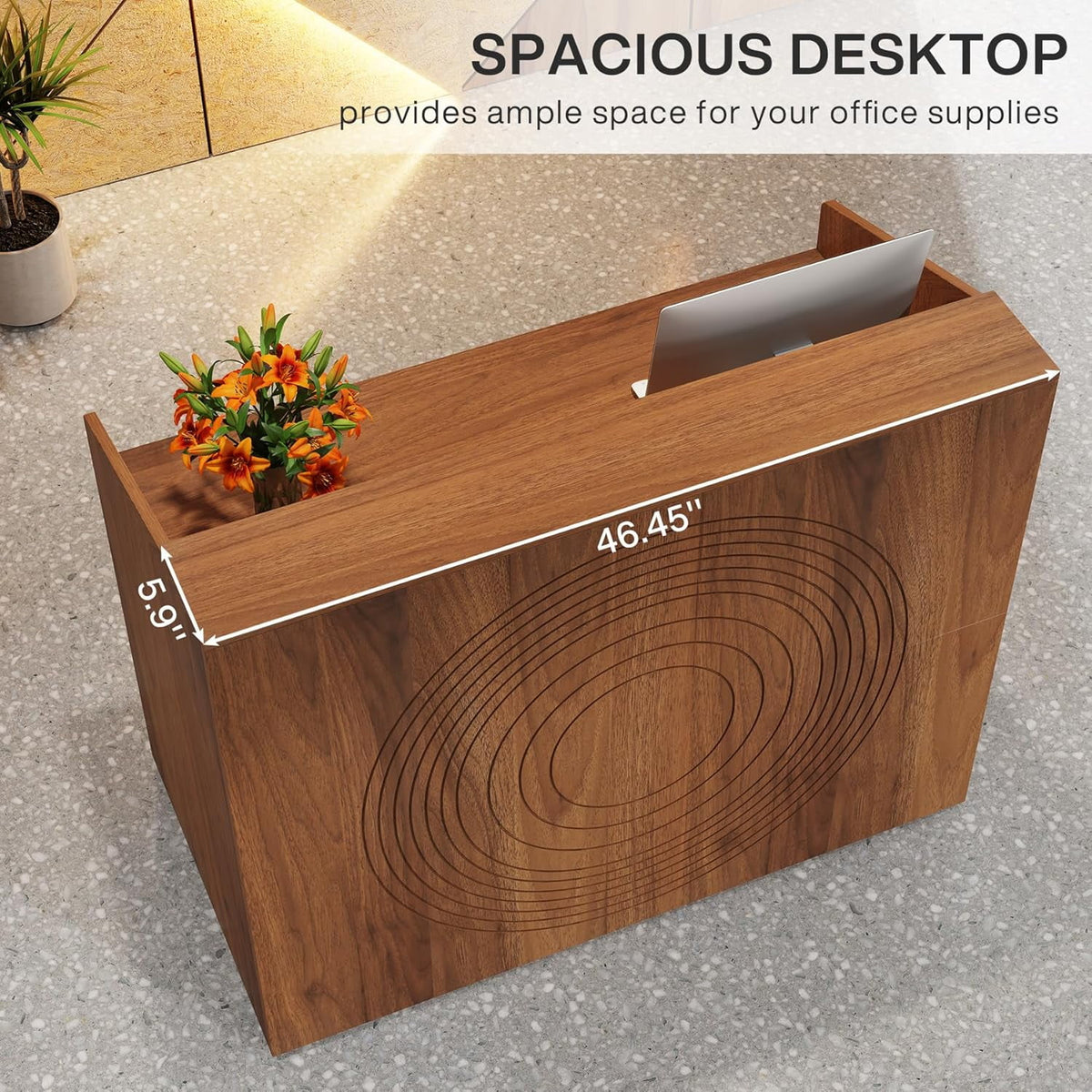 Tribesigns 47" Reception Desk，Modern Wood Front Desk Retail Counter for Checkout, Lobby, Walnut