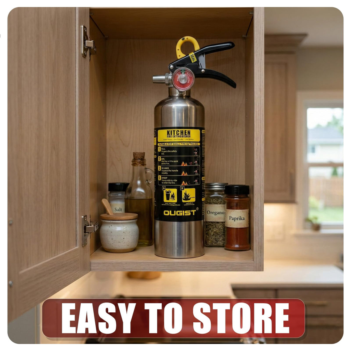 Ougist class K fire extinguisher, 40 fl oz Wet Chemical, Quick-Pull Handle, kitchen fire extinguisher for Grease Fires, built for daily peace of mind