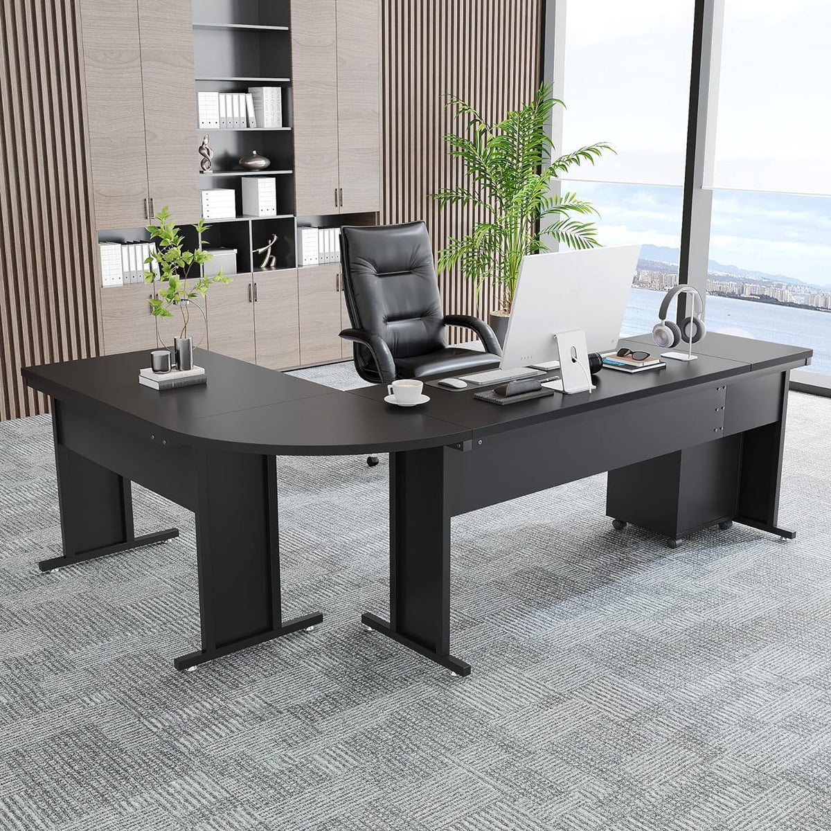 Tribesigns 83" L-Shaped Executive Desk, Large L Office Desk with 3-Drawer Mobile File Cabinet, Industrial Corner Computer Desk with Storage Drawers, Business Furniture Desk Workstation for Home Office