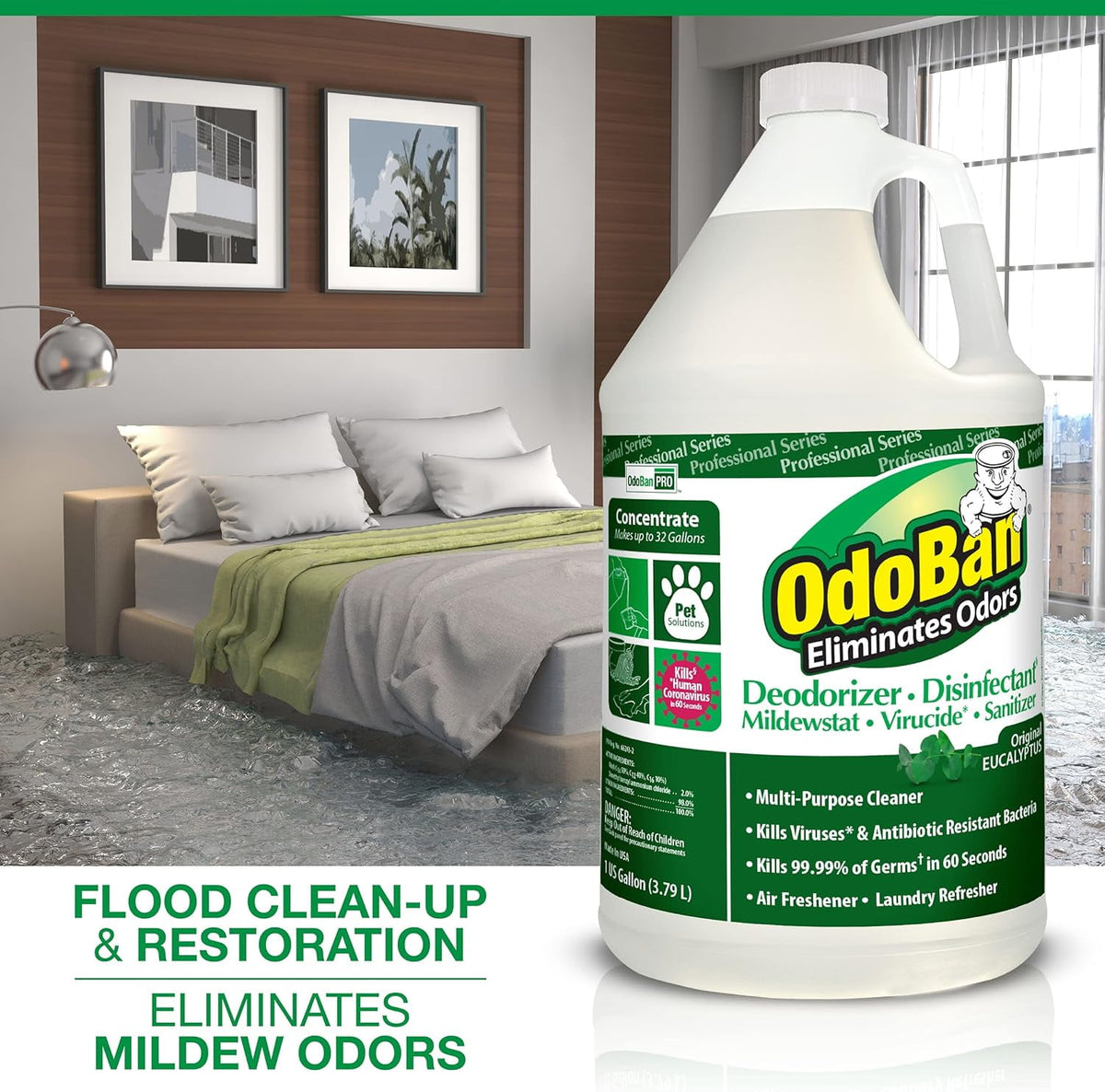 OdoBan Professional Disinfectant Cleaner and Odor Eliminator Concentrate, 2 Gallons, Original Eucalyptus Scent