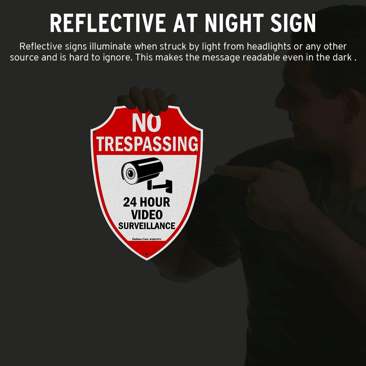 Faittoo No Trespassing Sign, Video Surveillance Signs Outdoor, 4-Pack, 9.6 x 6.8 Inch Reflective Aluminum Warning Sign for Home Business CCTV Security Camera, Weather/Fade Resistant, Shield Shape