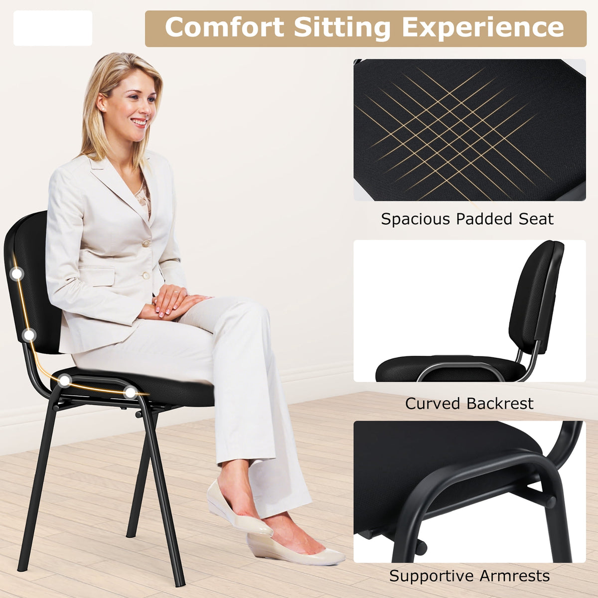 Gymax Set of 10 Office Guest Chair Stackable Reception Chair Waiting Conference Room