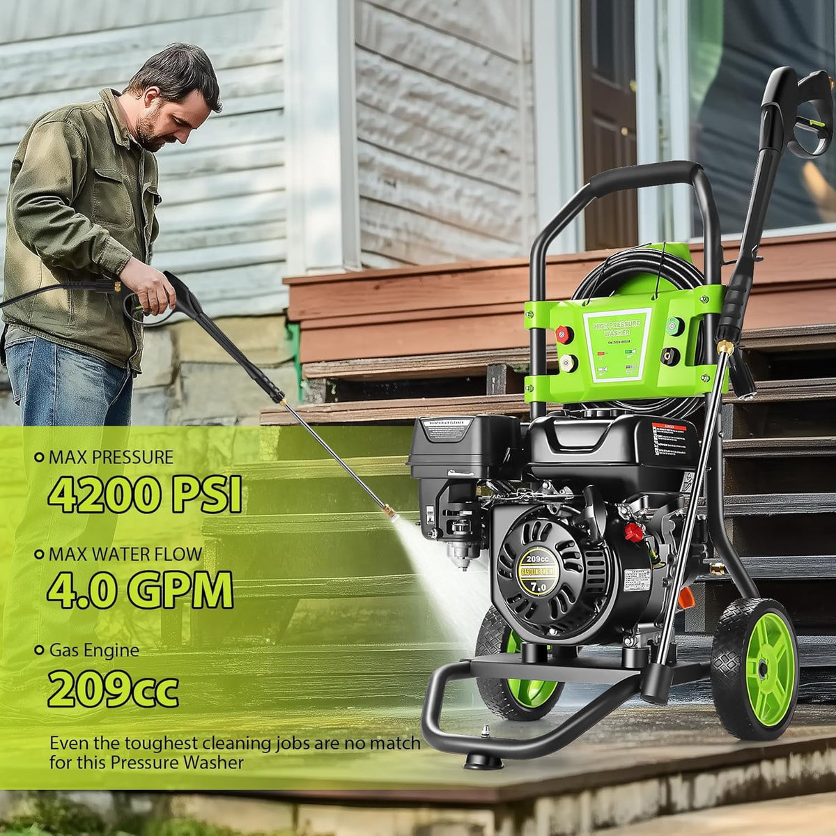 4200PSI Pressure Washer 4.0GPM Gas Power Washer 209CC Gas Powered Washing Machine Commercial High Pressure Washer with 25ft Hose&4 Nozzles for Patio Garden Yard Vehicle