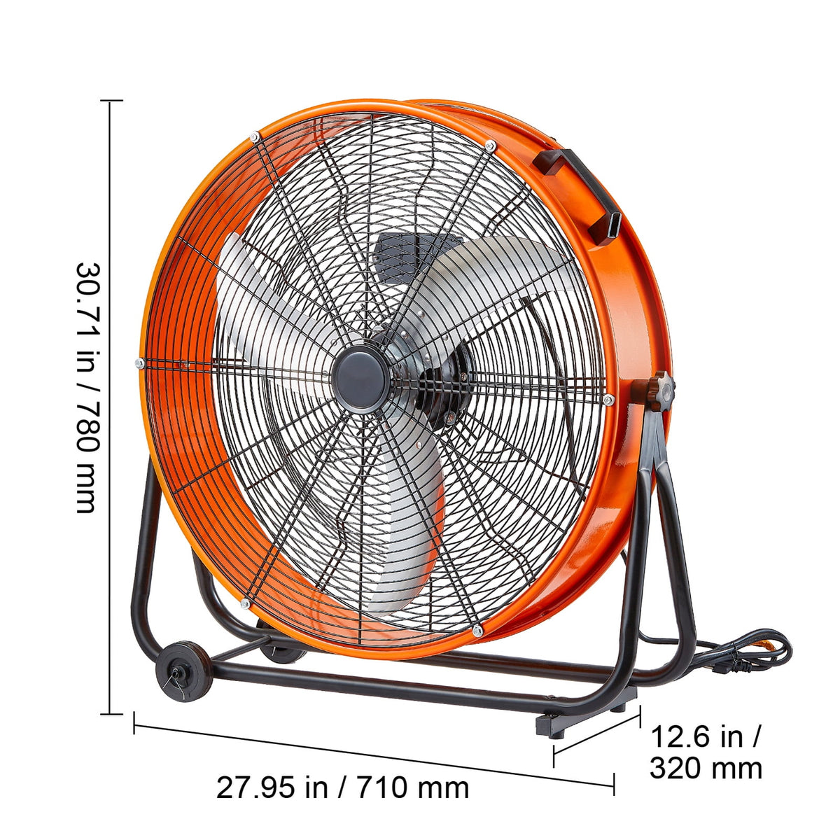 KFFKFF Barrel Fan, 24 Inch Powerful Industrial Circulation Fan, Robust Commercial Application 3-Speed 8600CFM, 360°Flexible Adjustment Industrial Ground Fan for Warehouse, Workshop, Factory, Basement