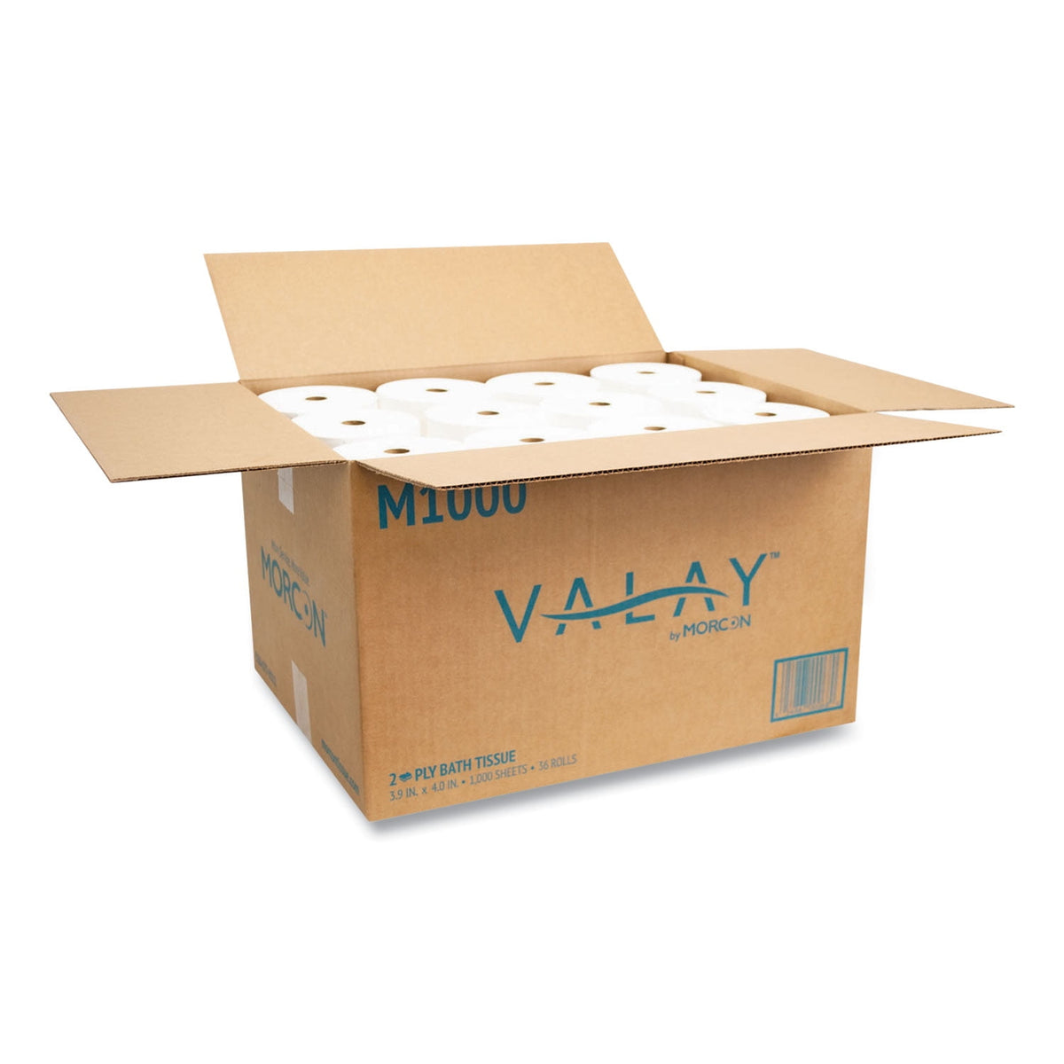 Morcon Tissue Small Core Toilet Paper, Septic Safe, 2-Ply, White, 1,000 Sheets/Roll, 36 Rolls/Carton