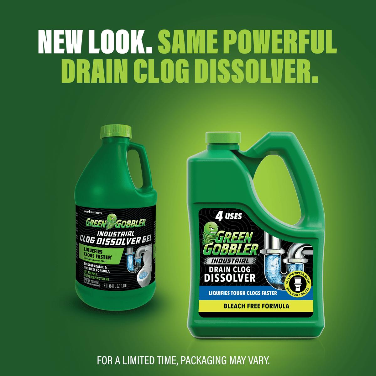 Green Gobbler Industrial Strength Drain Clog Remover & Cleaner Liquid Gel, 64 Fl Oz