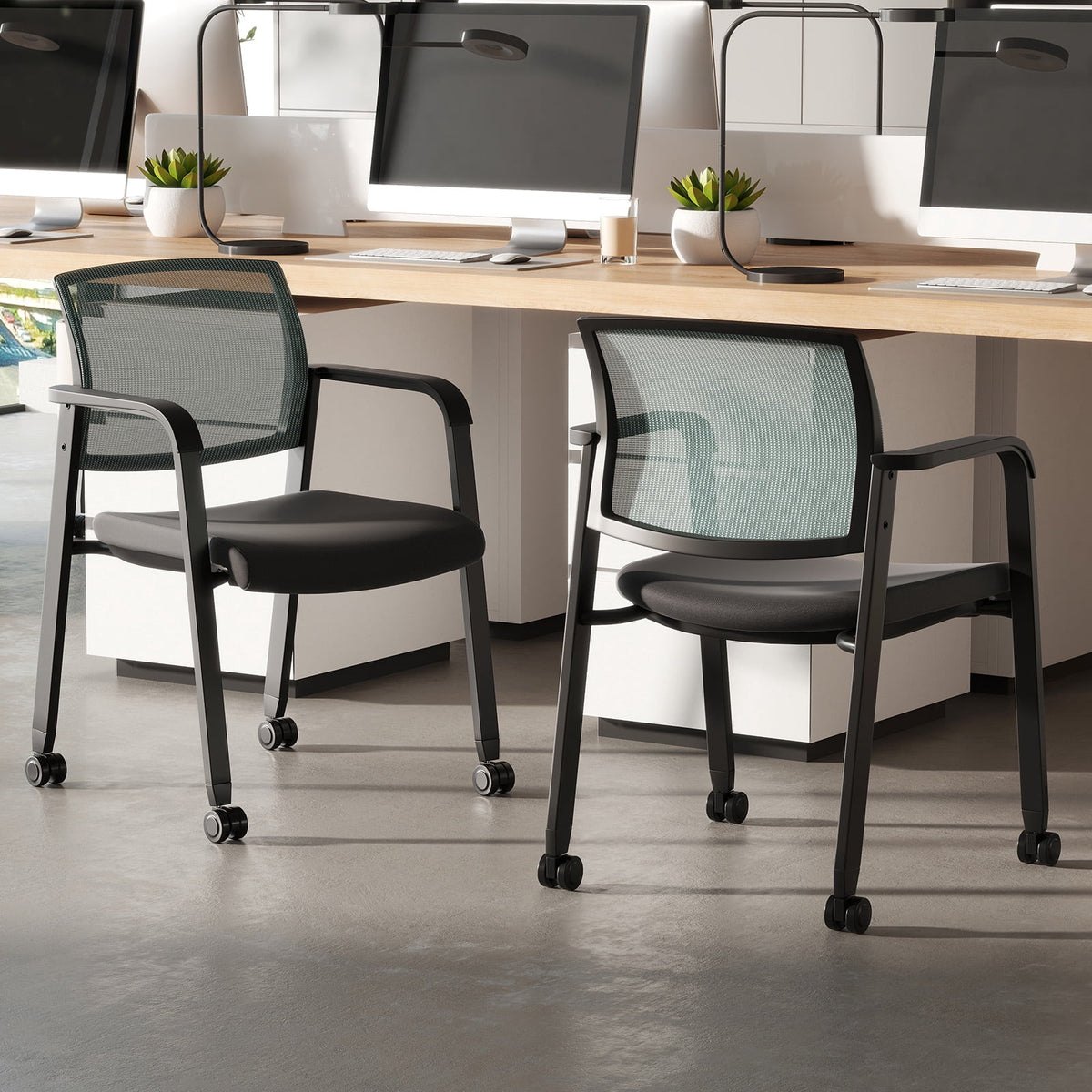 Gymax 12 PCSC Conference Chairs Stackable Office Guest Mesh Chair Waiting Room Wheels