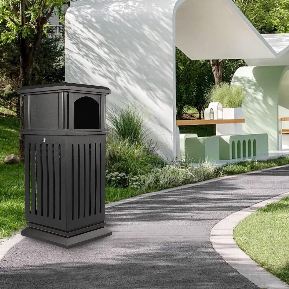 Trash Can with Lid, Large Commercial Garbage Waste for Yard Garage, Heavy Duty Industrial Waste Container (Dark Brown)