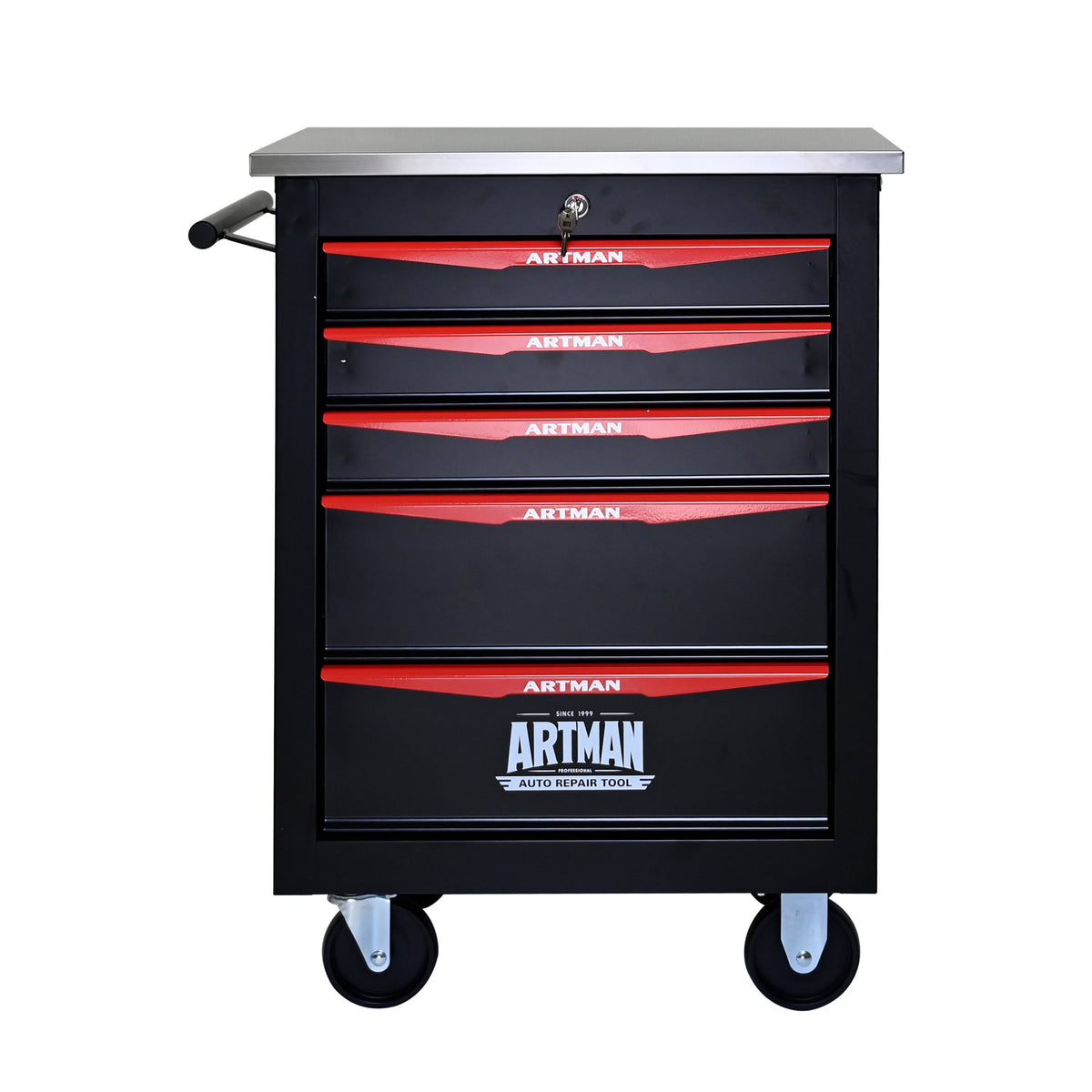 ARTMAN 5 Drawers Steel Storage Rolling Tool Chest Cabinet Cart with Wheels and Stainless Steel Roof