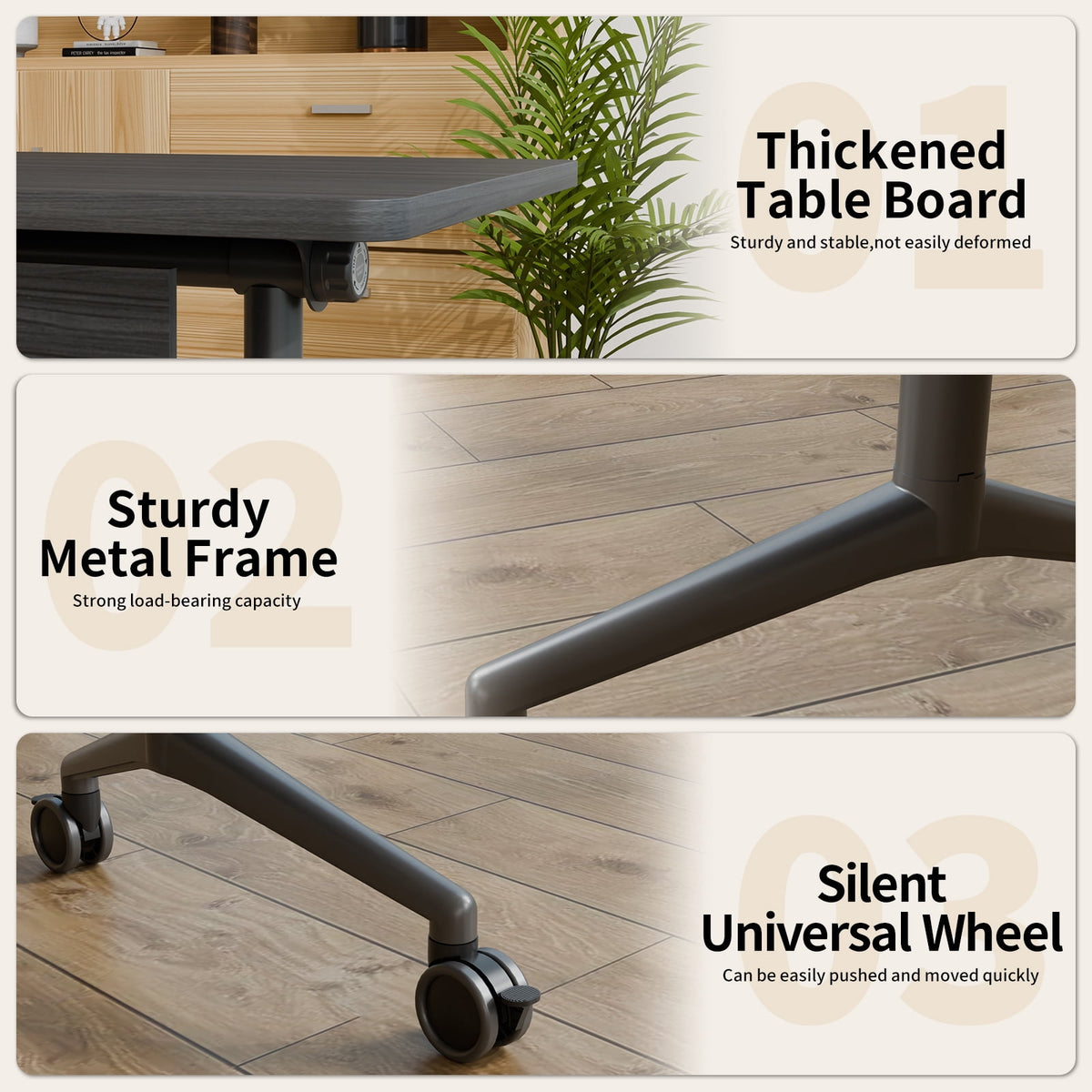 Folding Conference Room Tables with Silent Wheels, 6-12 Person Modern Foldable Modular Meeting Training desk for Office Seminar Boardroom (61 Ebony 8)
