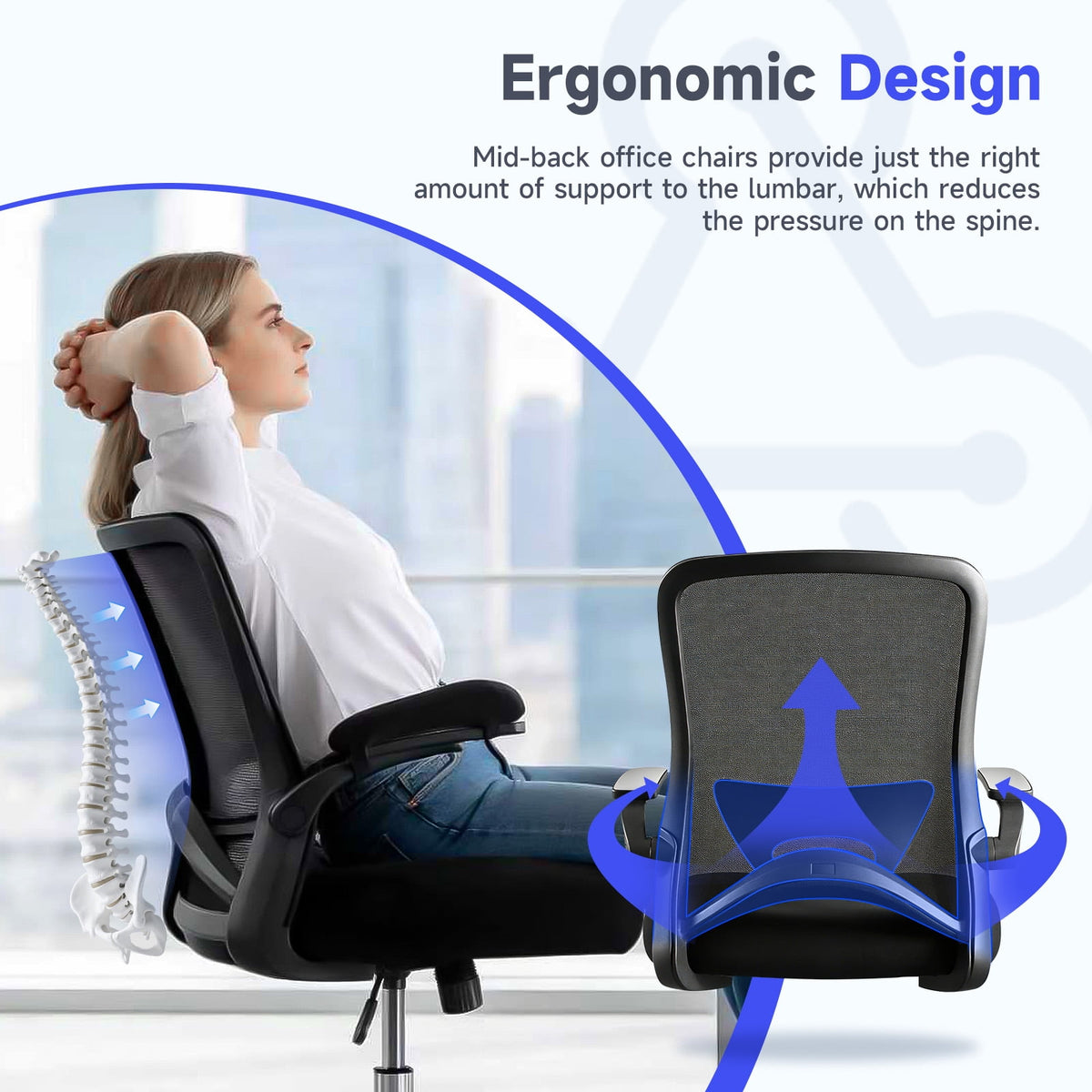 JONPONY 500lbs Big and Tall Office Chair with W-Shape Thicken Cushion, Ergonomic Office Chair with Flip-up Armrests, Breathable High Back Office Chair, Extra Wide Seat, Padded Armrests, Black