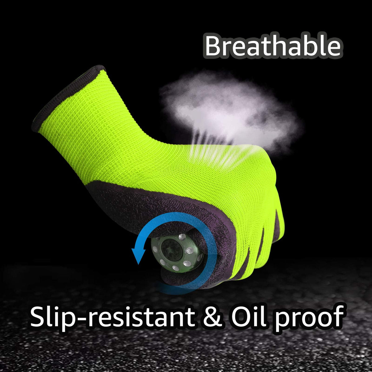 EvridWear 12 Pairs Green Latex Rubber Coated Safety Work Gloves Men Women Construction Warehouse Gardening (L)
