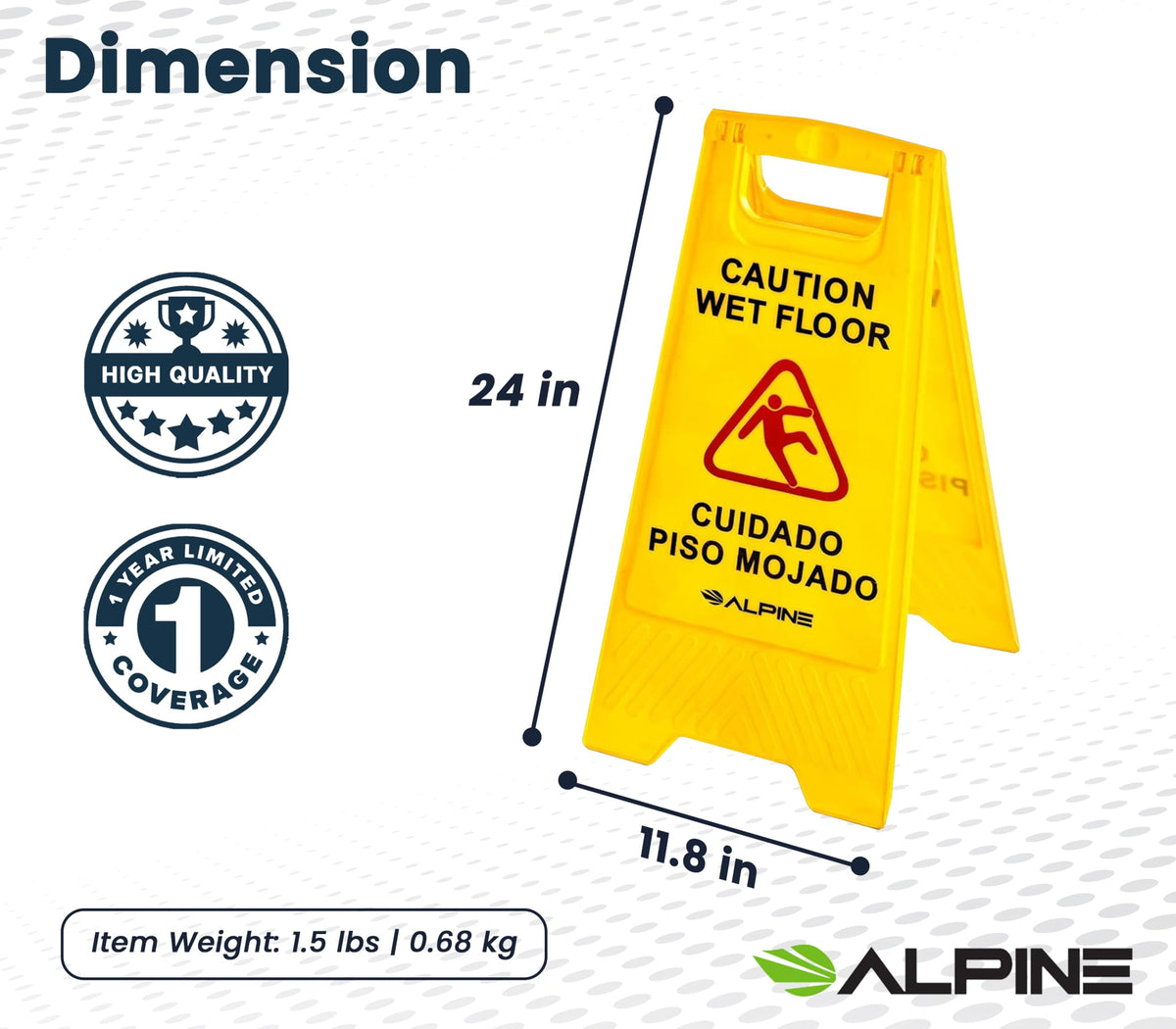 Alpine Wet Floor Signs 3 Pack - 24 Inch Caution Wet Floor Sign - Bilingual Safety Warning Sign to Easily Avoid Slippery Accidents in High Traffic Areas