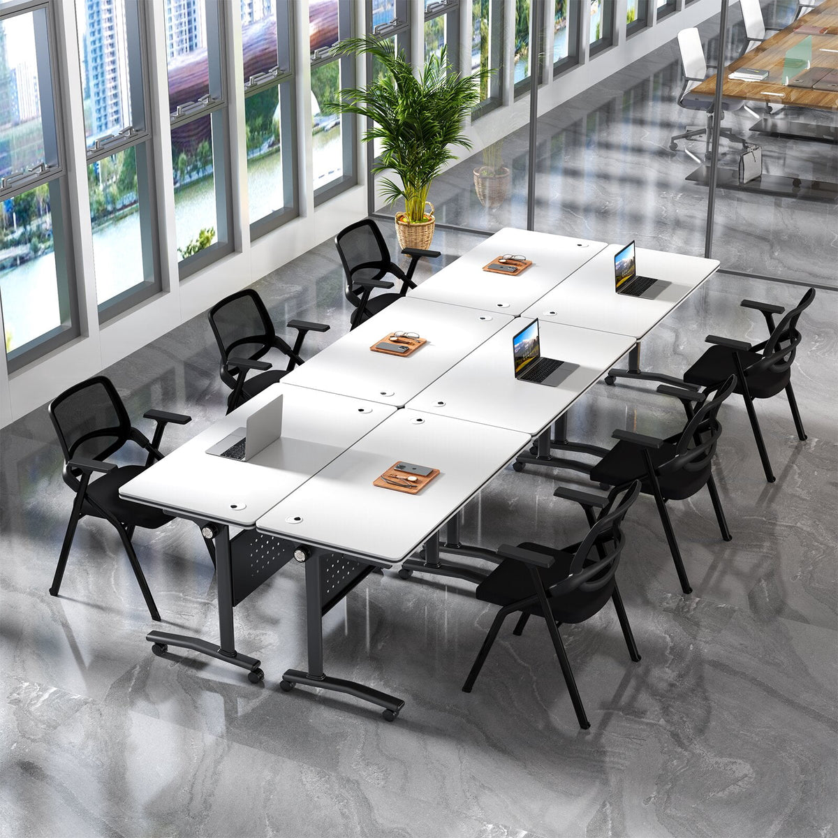 Lrxmastery Folding Conference Table, Commercial Training Desk with Lockable Casters, Sturdy Steel Frame for Classroom & Meeting Room, 4Pack