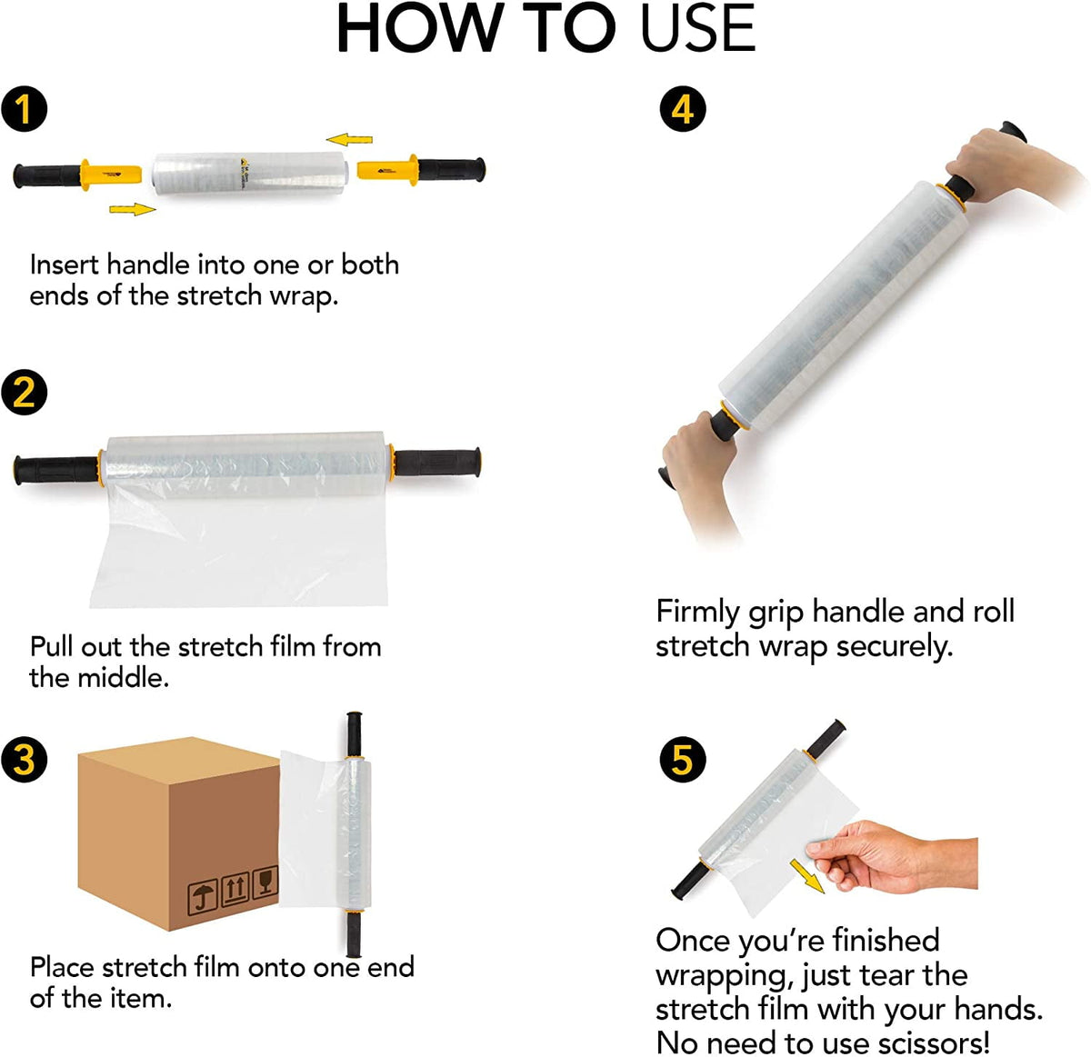 Modern Innovations 15 Inch Clear Stretch Wrap Roll with Handles (1 Roll-1000 Feet) Heavy Duty Shrink Wrap for Moving, Packing Supplies for Wrapping Furniture, Industrial Plastic Pallet Cling