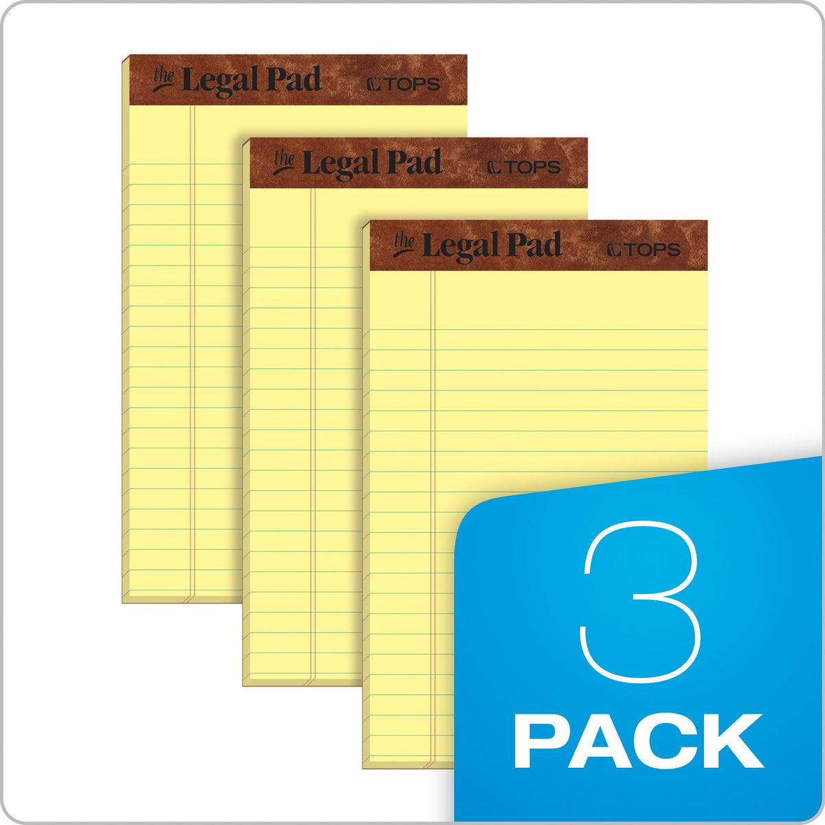 TOPS The Legal Pad Writing Pads, 5" x 8", Jr. Legal Rule, Canary Paper, 50 Sheets, 3 Pack (75013)
