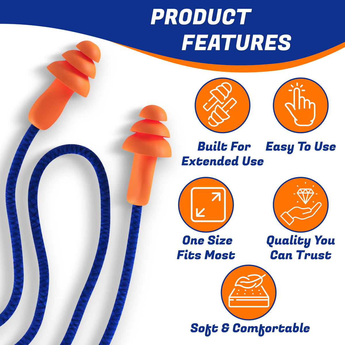 100 Pairs of Corded Ear Plugs for Noise Protection - Reusable Earplugs for Shooting, Construction & Work (25dB)
