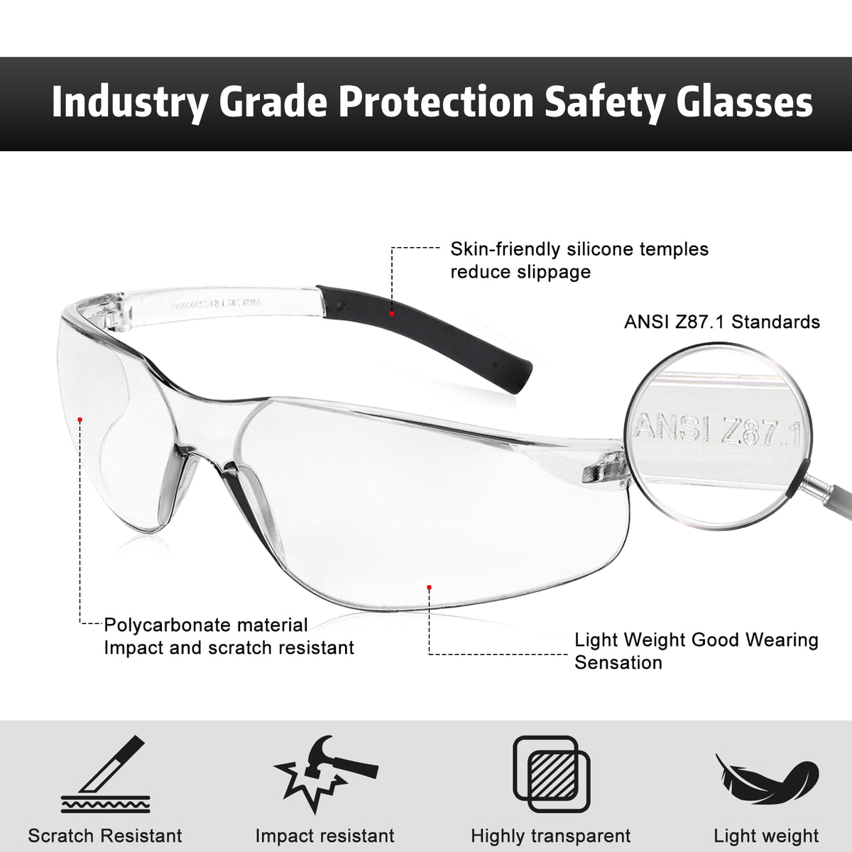 Salfboy 30 Packs Safety Glasses ANSI Z87.1 Safety Glasses Bulk with Scratch Resistant Glasses for Women Men Work Construction Science Lab Shooting