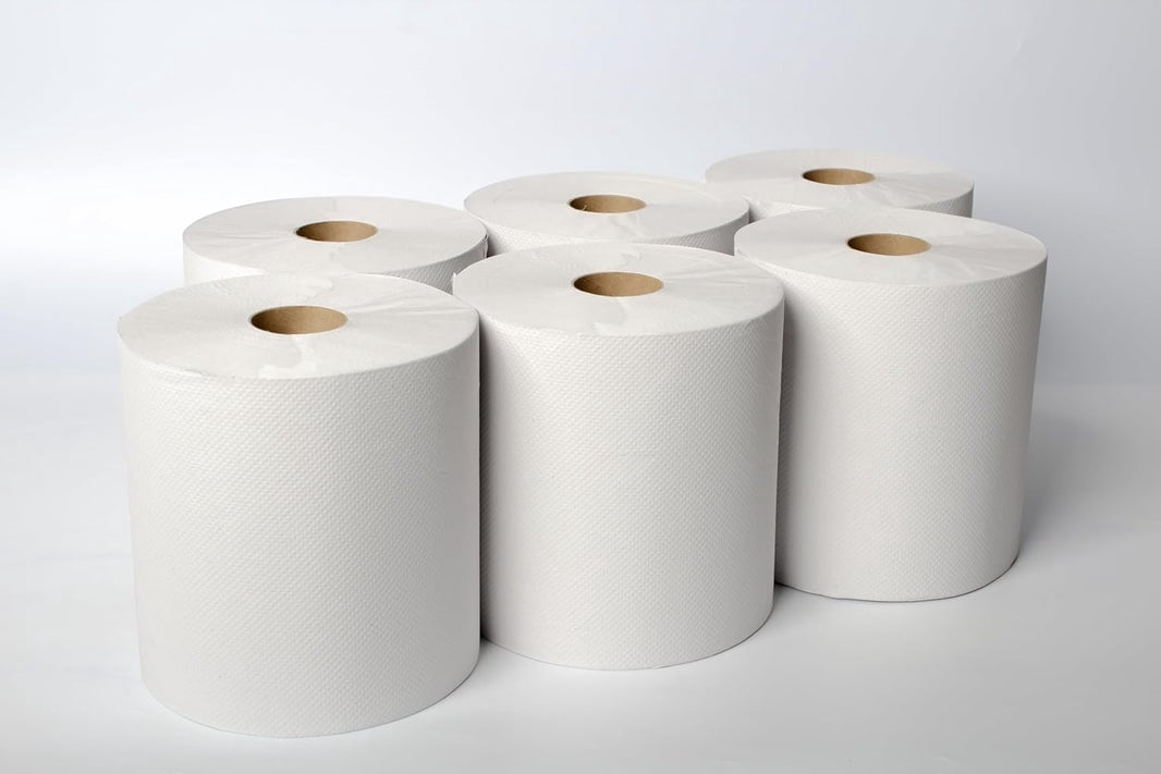 Karat Commercial Paper Towel Rolls, White, 1-Ply, 7.76 in x 750 ft, Case of 6