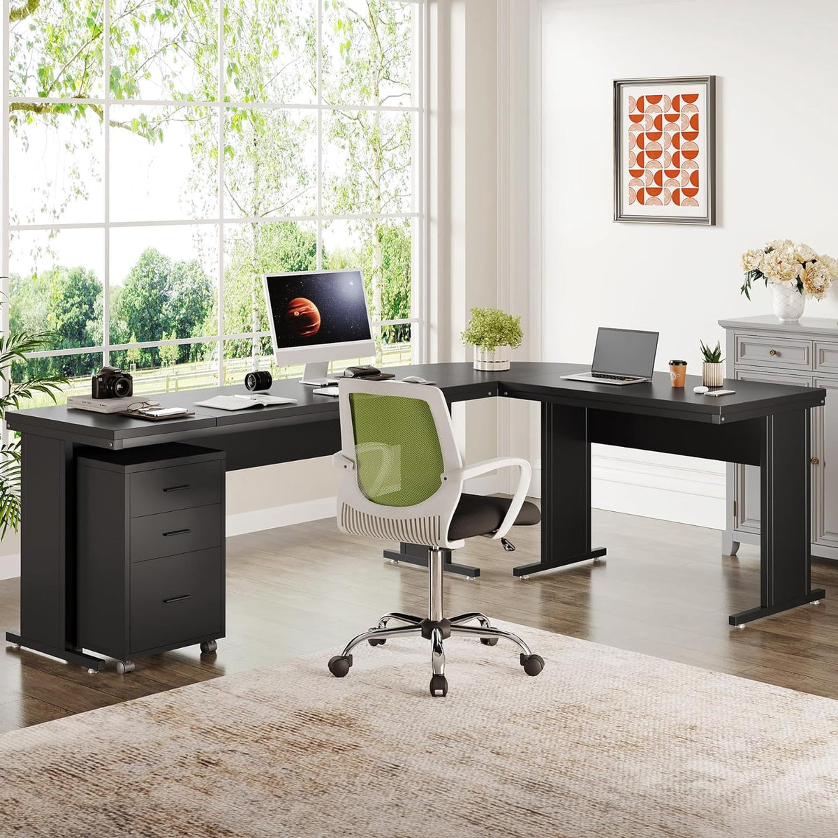 Tribesigns 83" L-Shaped Executive Desk, Large L Office Desk with 3-Drawer Mobile File Cabinet, Industrial Corner Computer Desk with Storage Drawers, Business Furniture Desk Workstation for Home Office