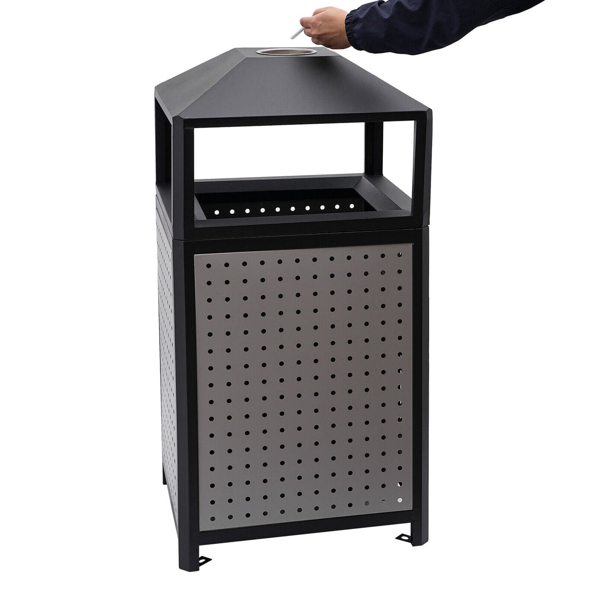 38-Gallon Outdoor Trash Can with Build-in Ashtray Industrial Waste Trash Can Waste Container Stainless Steel Industrial Durable Trash Can