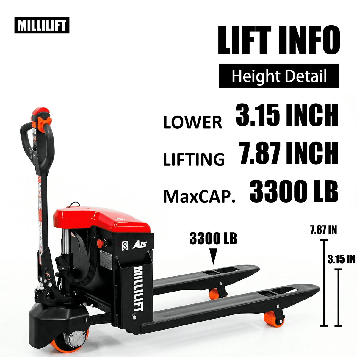 MILLILIFT CBD15-WD-I-K 3300 lb Max Weight 45 in x 27 in, Electric Pallet Truck