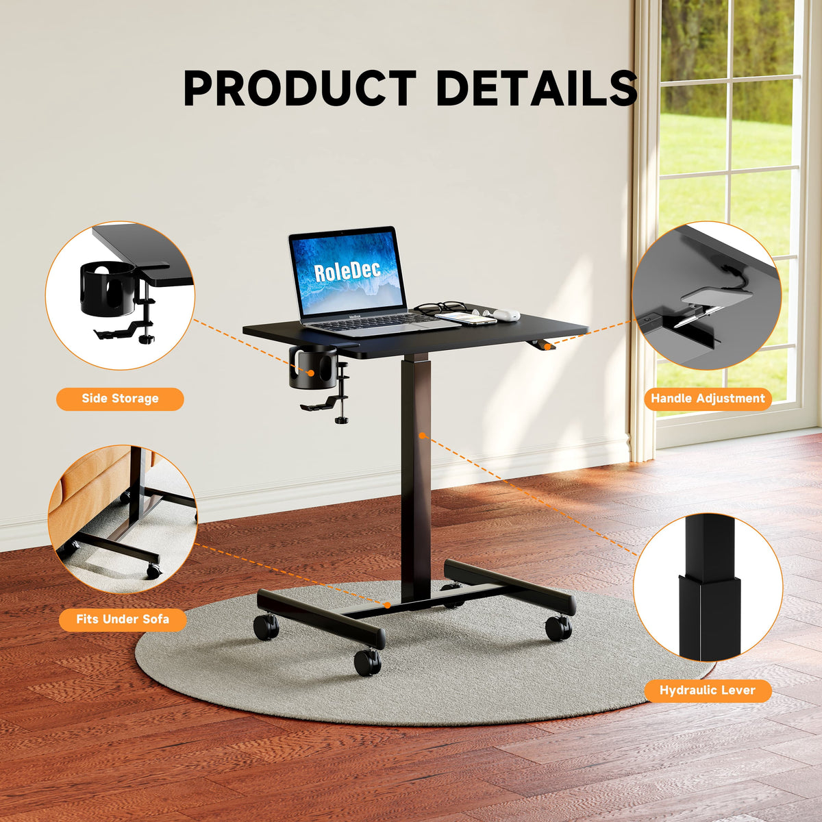 RoleDes Adjustable Standing Desk, Small Portable Workstation - Home Office (Black)