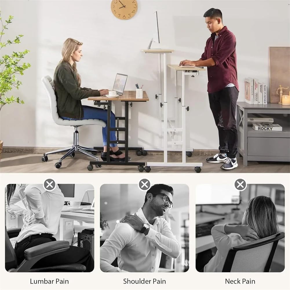 Adjustable Height Mobile Standing Desk – Compact Rolling Workstation for Small Spaces – Ergonomic, Portable – Dark walnut