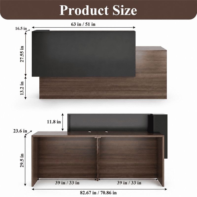 83" Modern Executive Reception Desk with Privacy Panel, Front Desk for Office Lobby, Salon, Clinic, Corporate Waiting Area