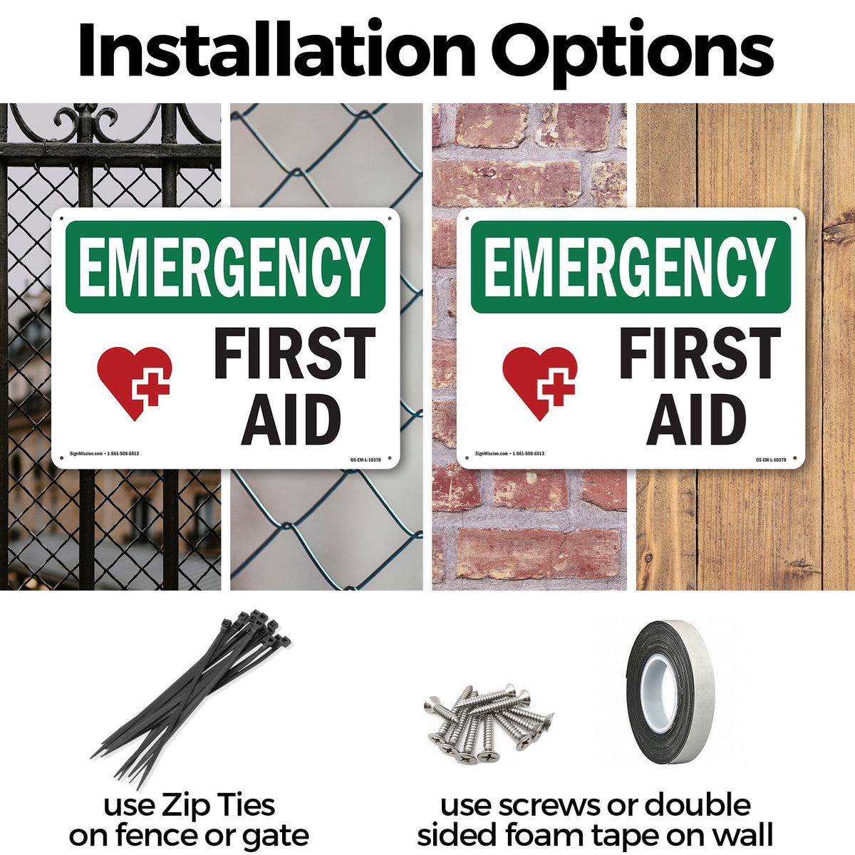 First Aid With Symbol OSHA Emergency Aluminum Sign 10 Inch x 7 Inch - 5 Pack