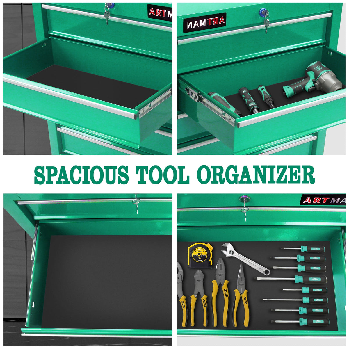Seizeen Cold Rolled Steel 5-Drawers Tool Chest, Rolling Tool Box on Wheels for Garage Workshop, Green Tool Storage Cabinet