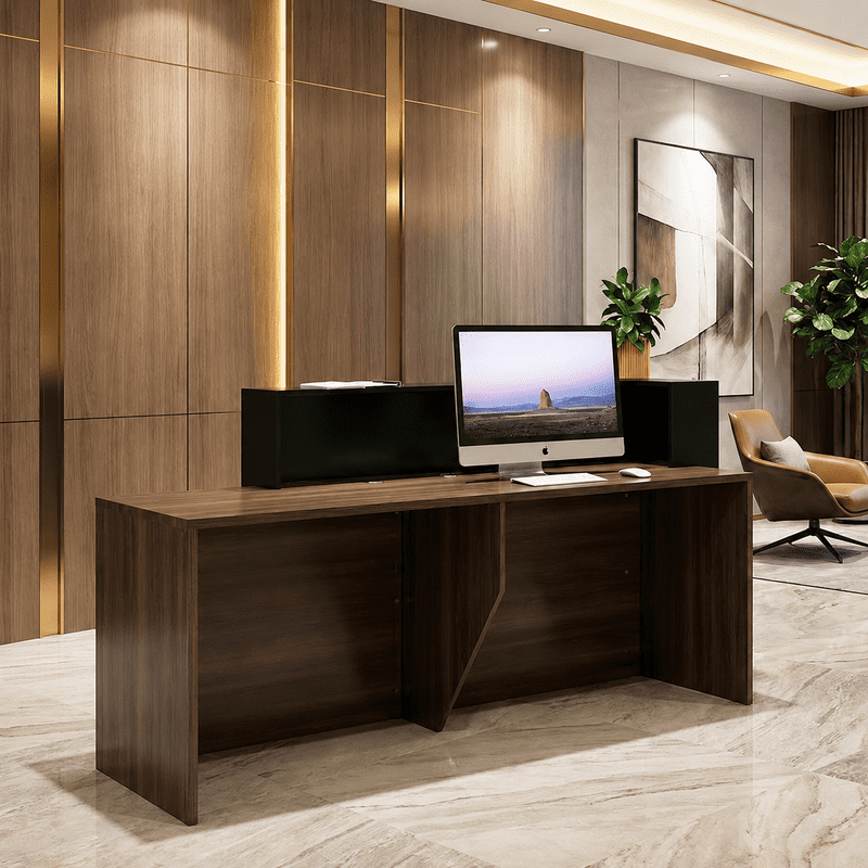 83" Modern Executive Reception Desk with Privacy Panel, Front Desk for Office Lobby, Salon, Clinic, Corporate Waiting Area