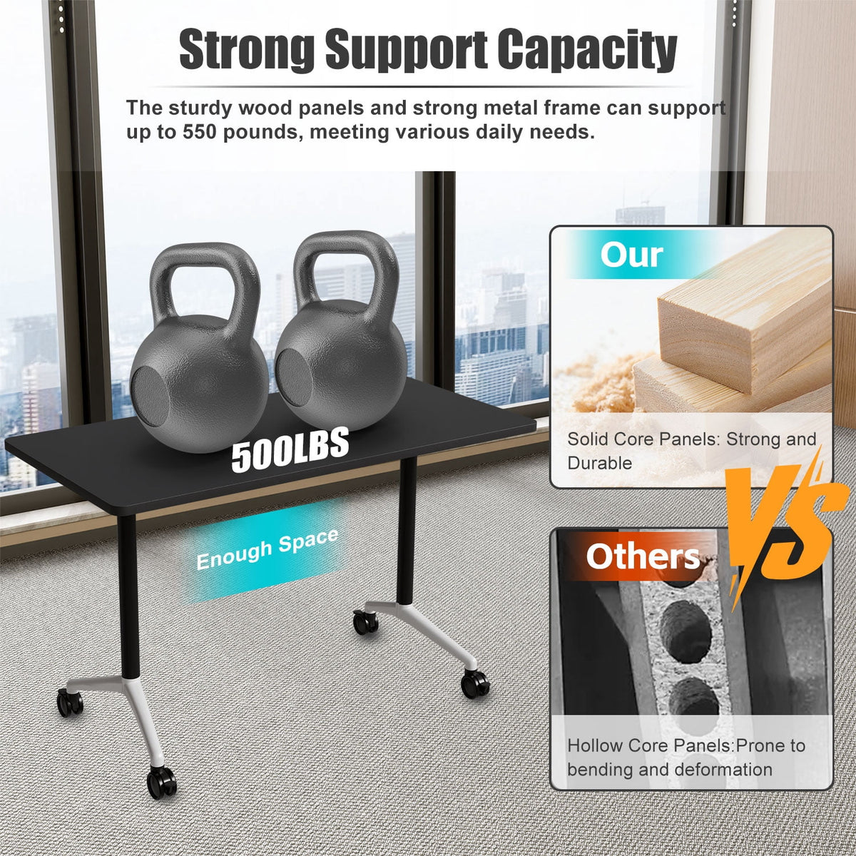 Folding Conference Table with Wheels, Modular Flip Top Meeting Desk, Commercial Training Table for Office Classroom(8,Black 2,61" D X 19.6" W X 29.5" H)