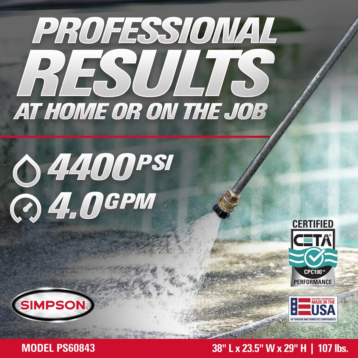 4400 Psi at 4.0 GPM CRX®420 with AAA® Triplex Plunger Pump Cold Water Professional Gas Pressure Washer