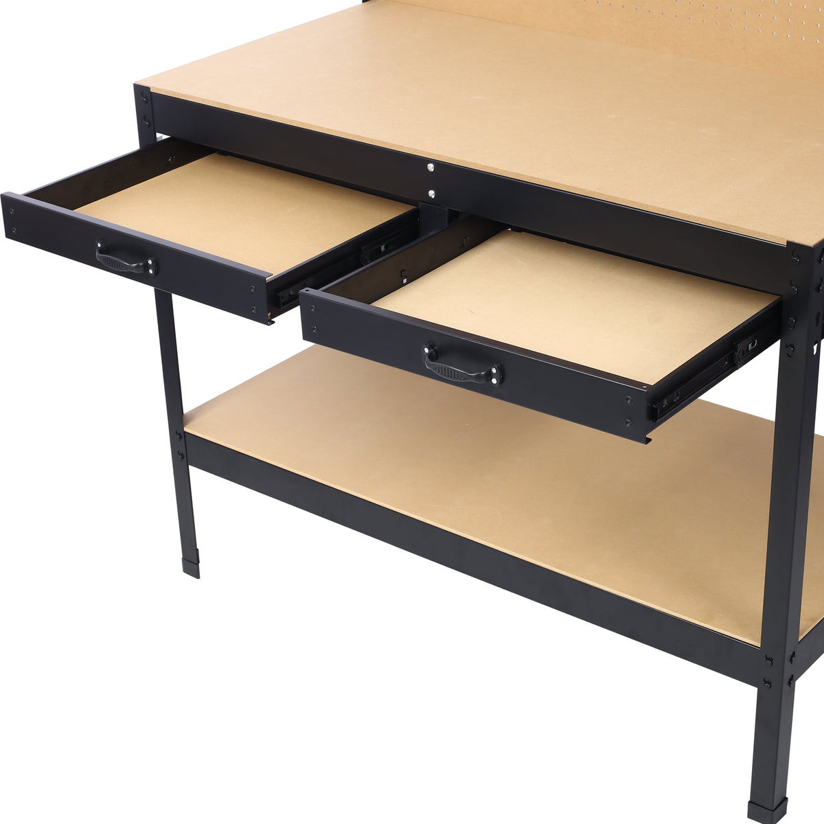 DUOSONG Steel Workbench Tool Storage Work Bench Workshop Tools Table W/Drawer And Peg Board ,4Xac Outlets 2Xusb Ports Black Steel Other