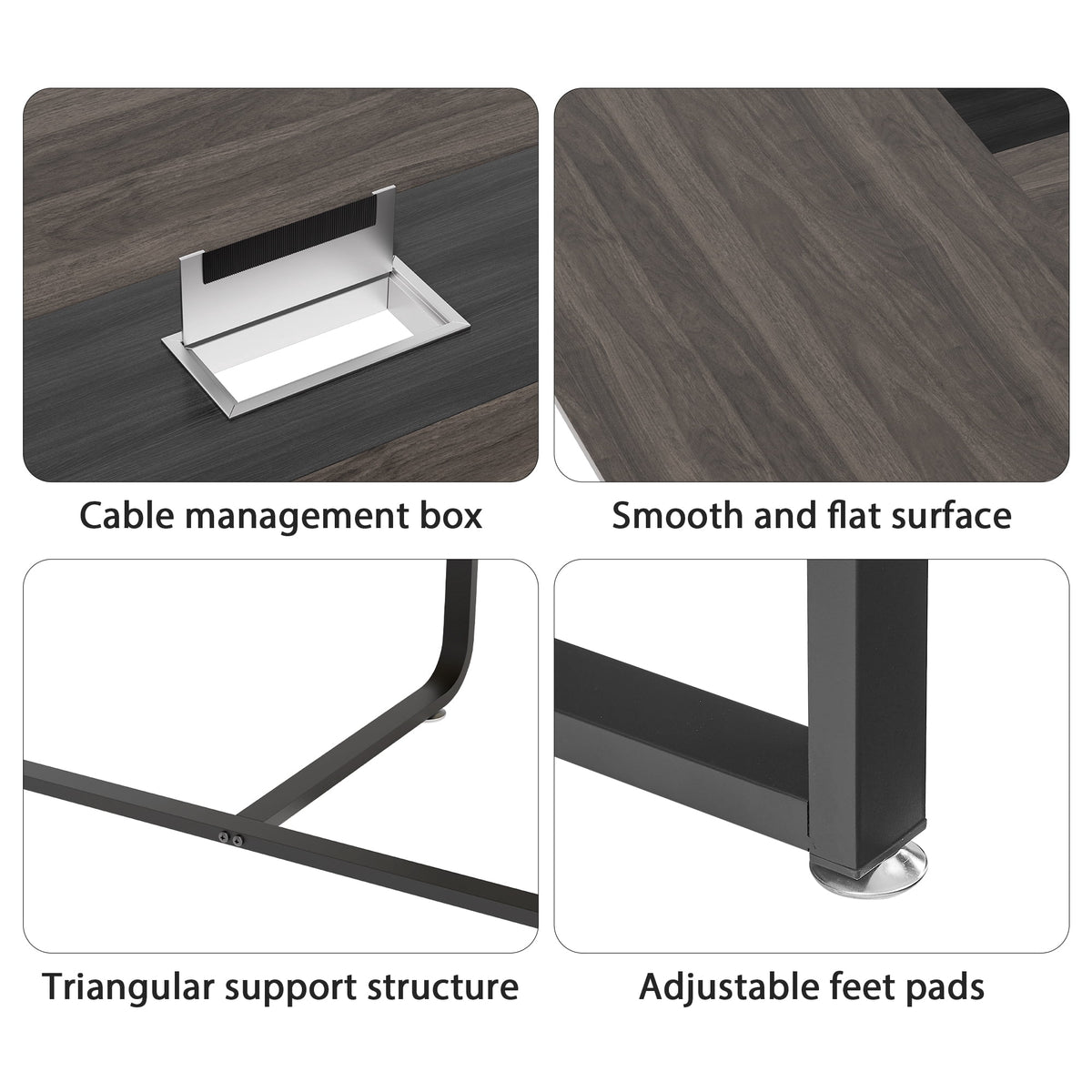 Haooyeah Conference Table 94.4" x 47.2", Large Meeting Desk, Flip-Top Cable Management Box, Double Reinforced Frame, Triangular Support Base, Adjustable Foot Pads, Gray